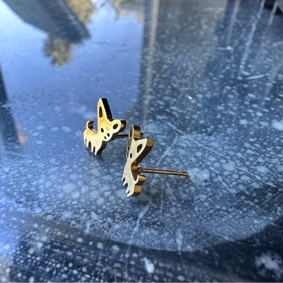 GOLD Chihuahua Minimalist Stainless Steel Stud Earrings With Gift Bag - Picture 4 of 8